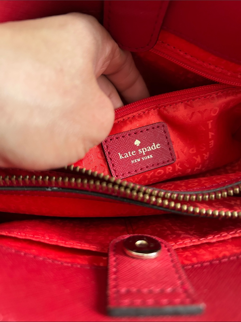 kate spade red leather structured satchel with gold hardware - Picture 3 of 7